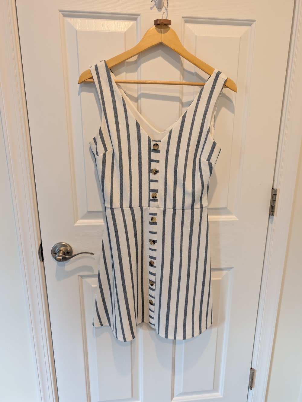 Iz Byer White and Navy Striped Mini Dress